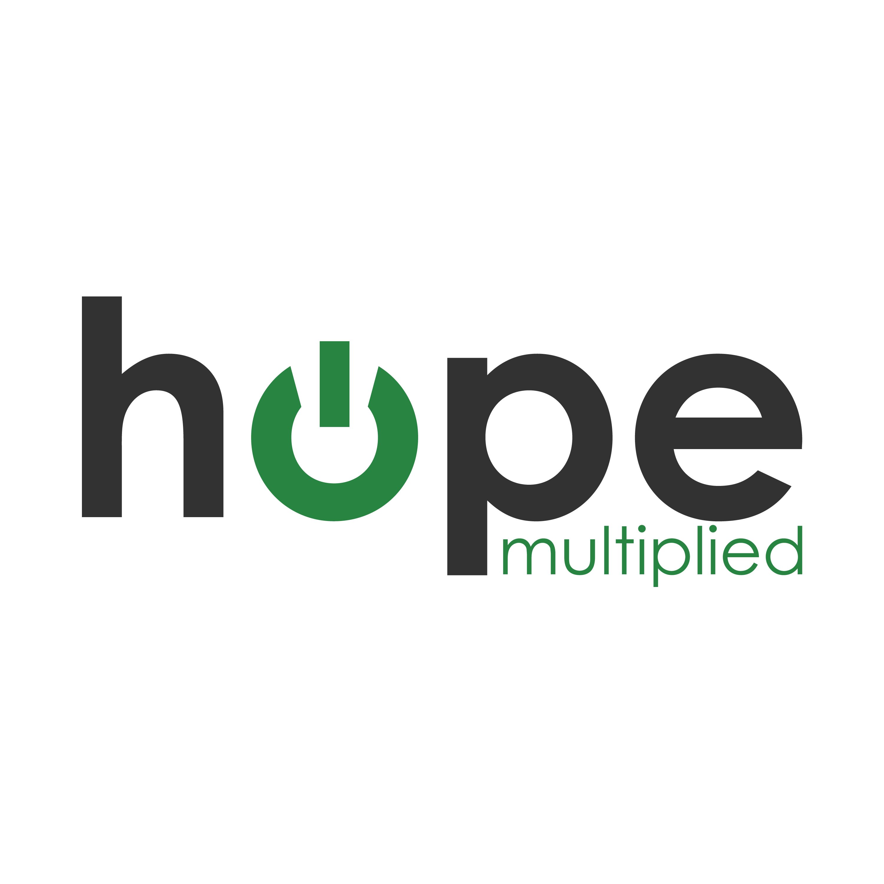 The wordmark that reads Hope Multiplies, with the O in hope replaced with a power button